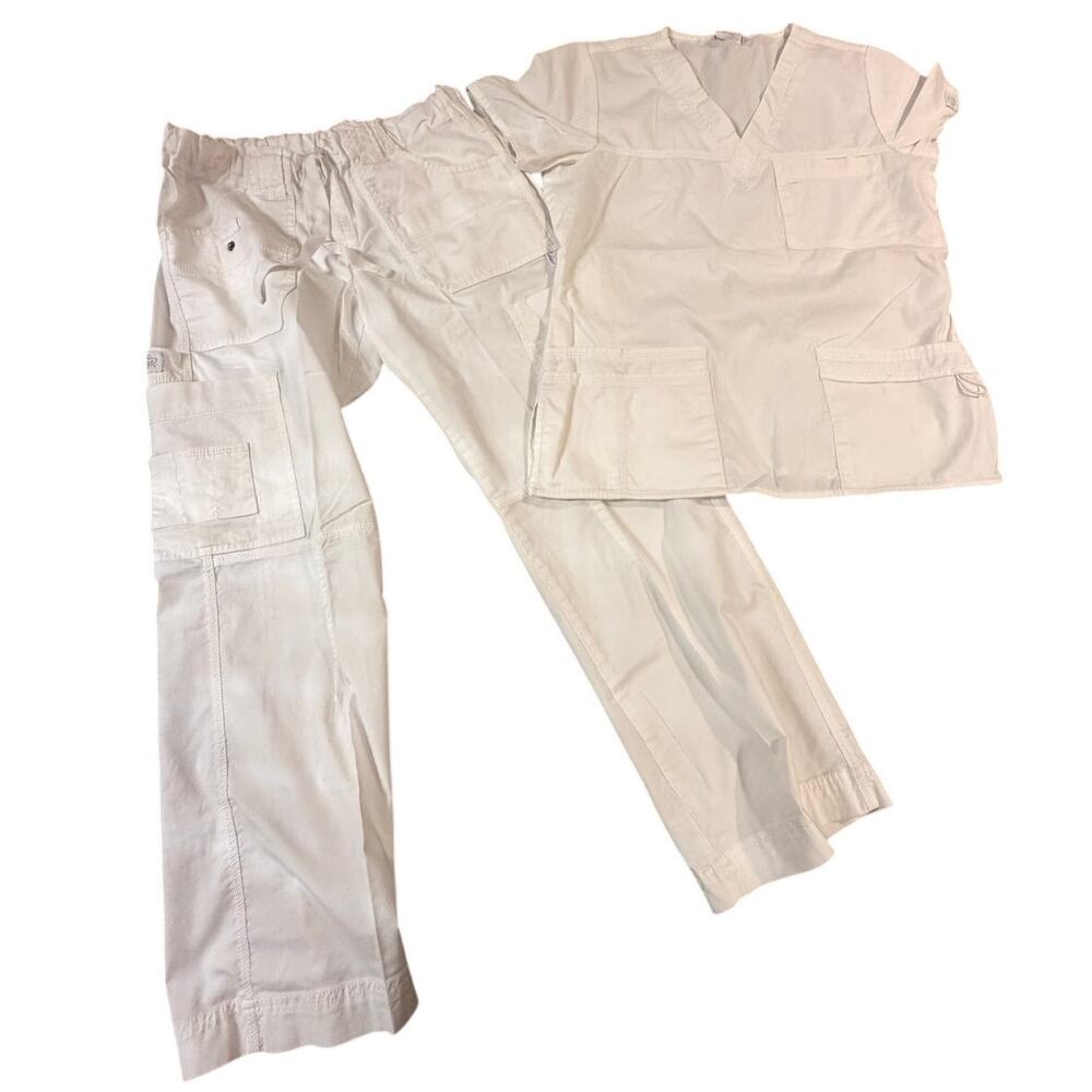 Dickies Scrub Set Womens XS Petite White Top Cargo Pants Medical Uniform